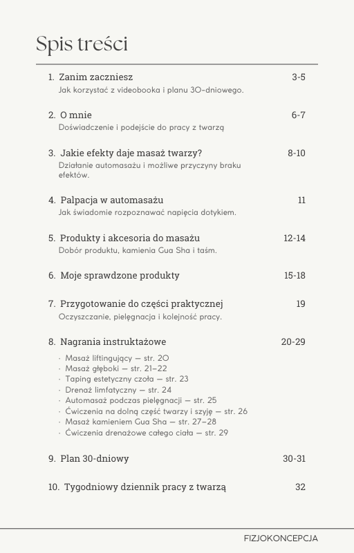 Spis treści videobooka Automasaż twarzy
