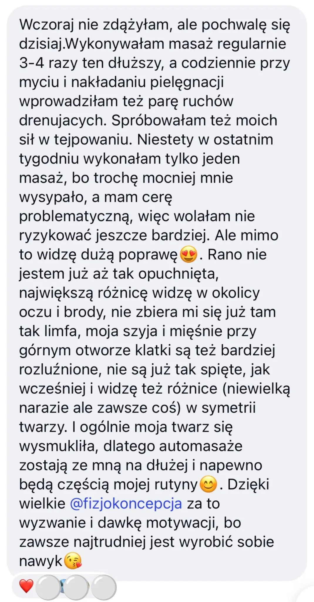 Opinia uczestniczki o mniejszej opuchliźnie, rozluźnieniu twarzy i trwałym nawyku automasażu