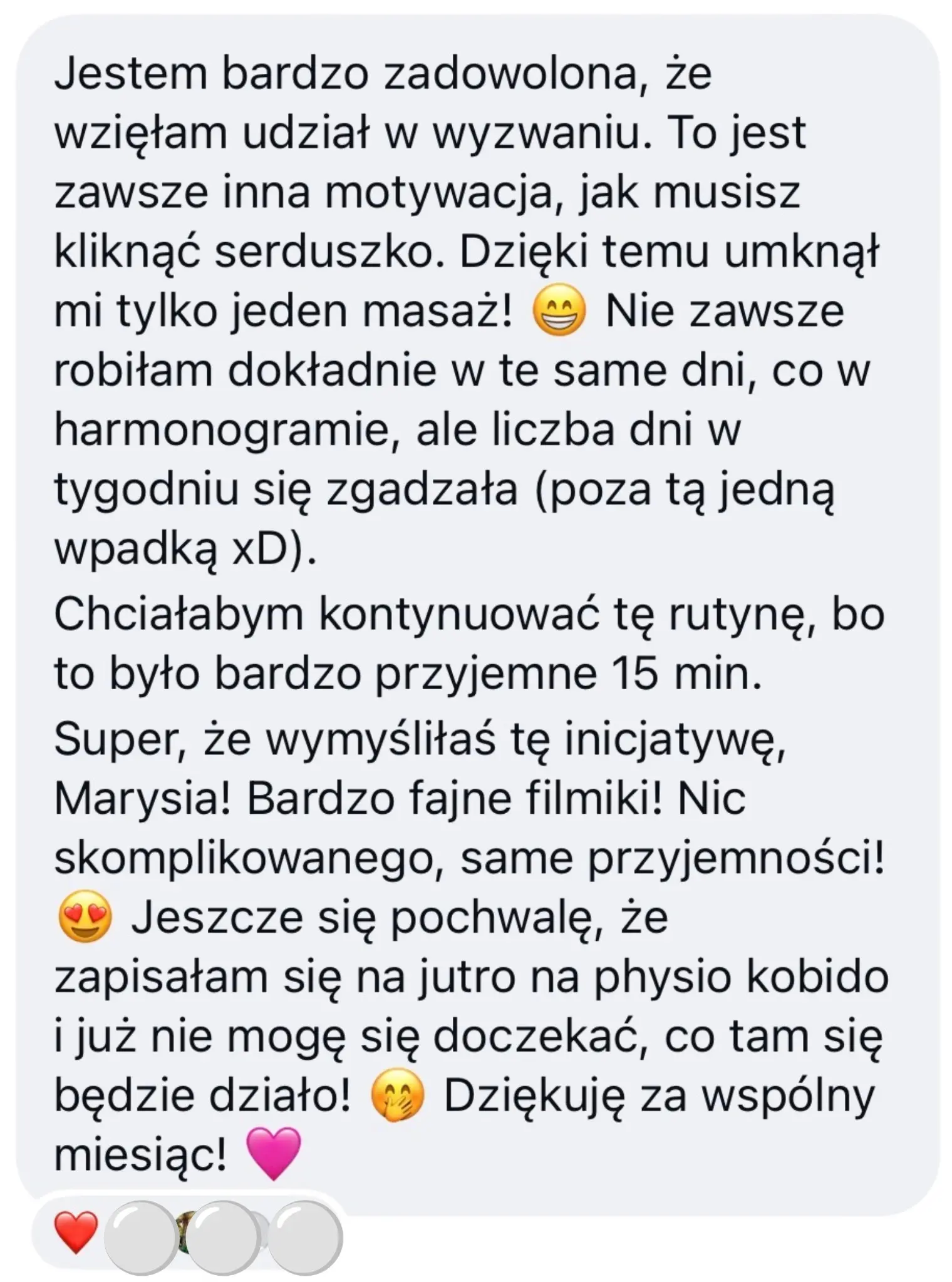 Opinia uczestniczki o motywacji, regularnym automasażu i przyjemnych filmach w wyzwaniu